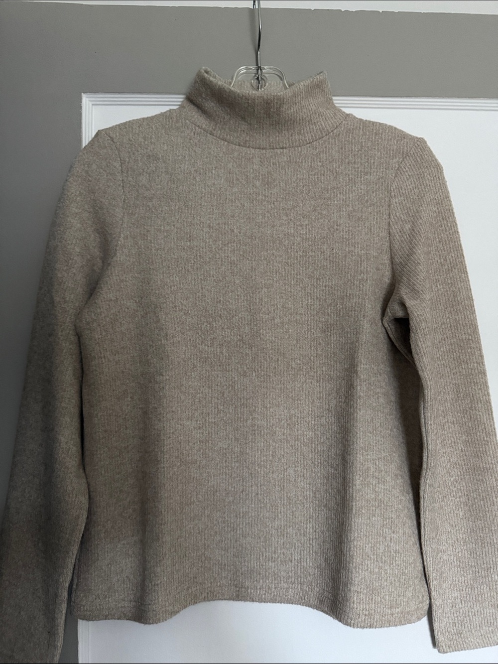 AMISU Classic Ribbed Cowl Neck Sweater in Taupe